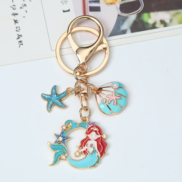 Wholesale shell starfish mermaid oil alloy keychain bag pendant