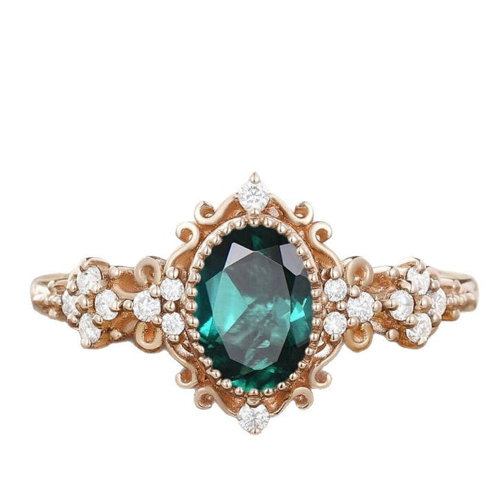 Wholesale New women's ring alloy inlaid with green zircon diamond ring