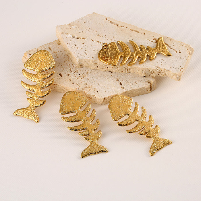 Wholesale Original Design: Fashionable Stainless Steel Fishbone Earrings with Personalized Hollow Small Fish Skeleton Earrings