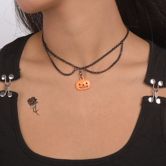 Wholesale Alloy Halloween Drip Oil Pumpkin Exaggerated Necklace JDC-NE-QianDi005