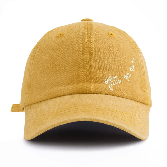 Wholesale Stylish Ocean Turtle Print Washed Distressed Baseball Cap Casual Peaked Cap Sun Protection Fashion Accessory Boutique Resale Gift
