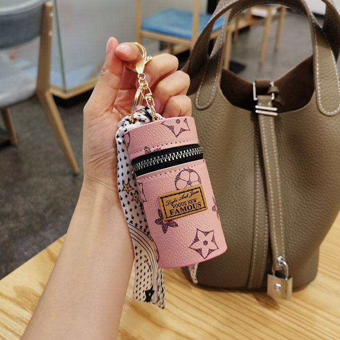 Wholesale PU Retro Printing Mini Lipstick Cosmetic Bag Keychain JDC-KC-YouTu004