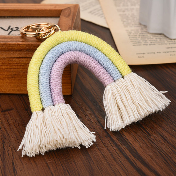 Wholesale New square tassel rainbow keychain hand woven pendant