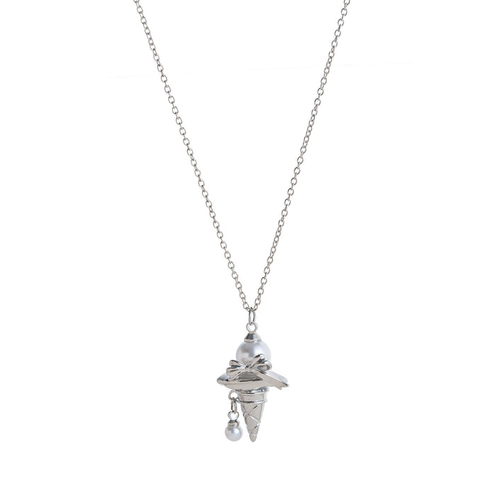 Wholesale Ice cream cone bow pearl pendant necklace