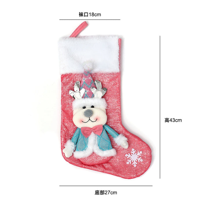 Wholesale Christmas Socks Children' s Gift Bag Pink Cartoon Roof Old Man Candy Gift Decoration Supplies Christmas Tree