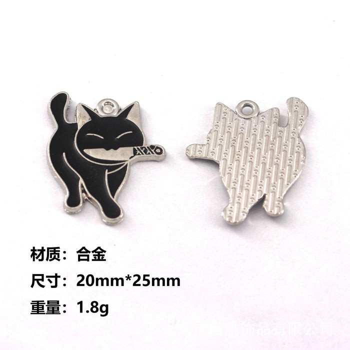 Wholesale 10pcs Cute Black Cat Dagger Alloy Oil Dropping Funny Jewelry Pendant Keychain Pendant Accessories