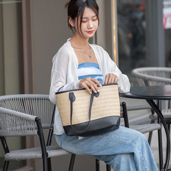 Wholesale Grass Woven Bags Women's Versatile Simple Shoulder Bags Large Capacity Tote Bags Woven Bags Hand-held Beach Bags JDC-HB-JF001