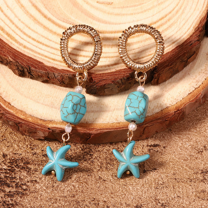 Wholesale fashion personalized turquoise geometric starfish earrings