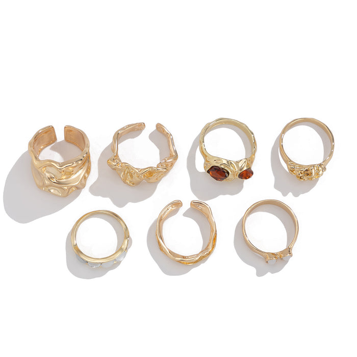 Wholesale jewelry high-end fashion joint ring suit alloy fold inlaid gem ring