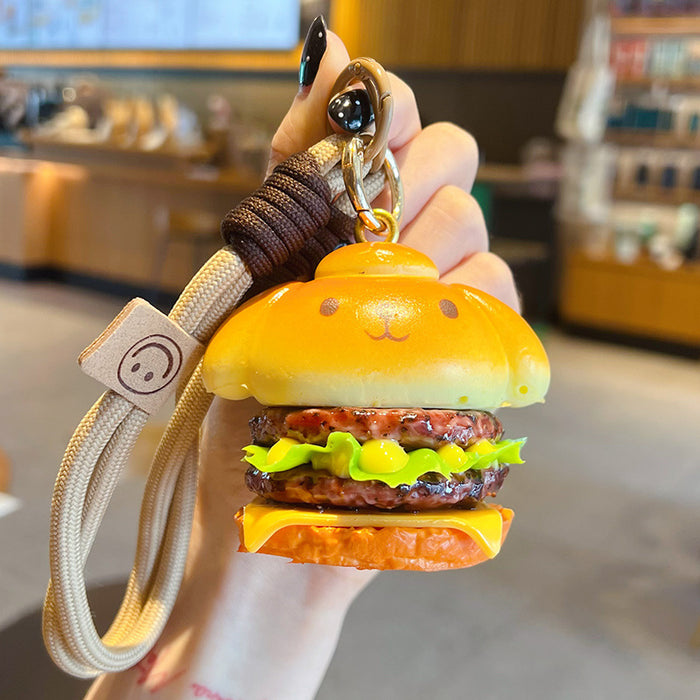 Wholesale Trendy Simulated Puppy Burger PVC Keychain Pendant Food Charm For Bags