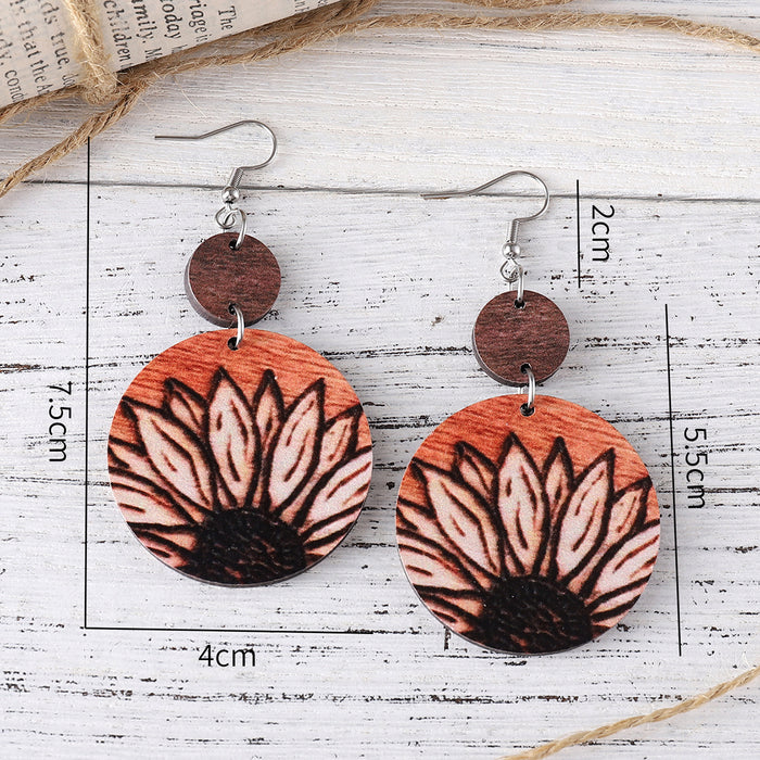 Wholesale Sunflower Round Piece ing Earrings