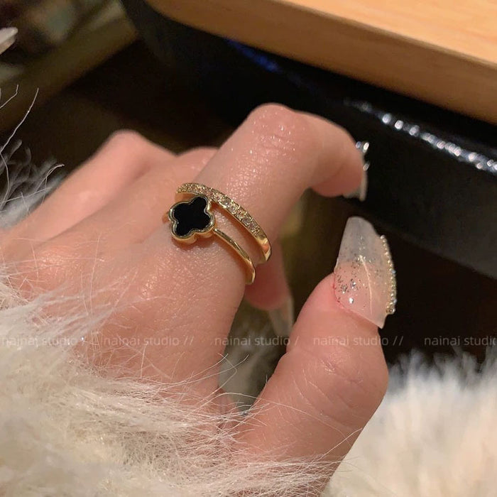 Wholesale Double layered clover open ring, light luxury new style, versatile temperament, index finger ring