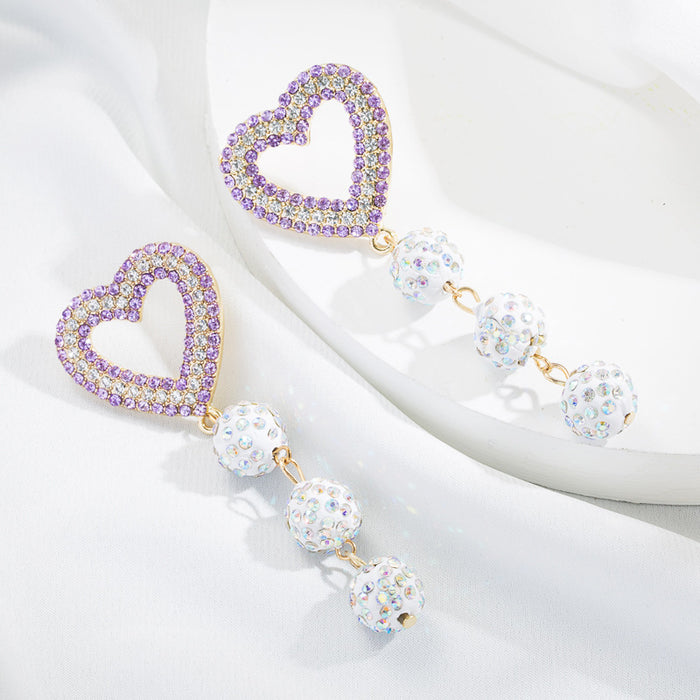 Wholesale Heart Shape Color Ball Alloy Diamond Long Earrings JDC-ES-Hem008