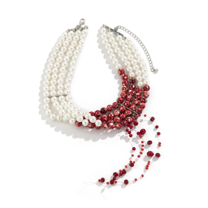 Wholesale jewelry round beads necklace vintage gothic style blood drop tassel imitation pearl necklace
