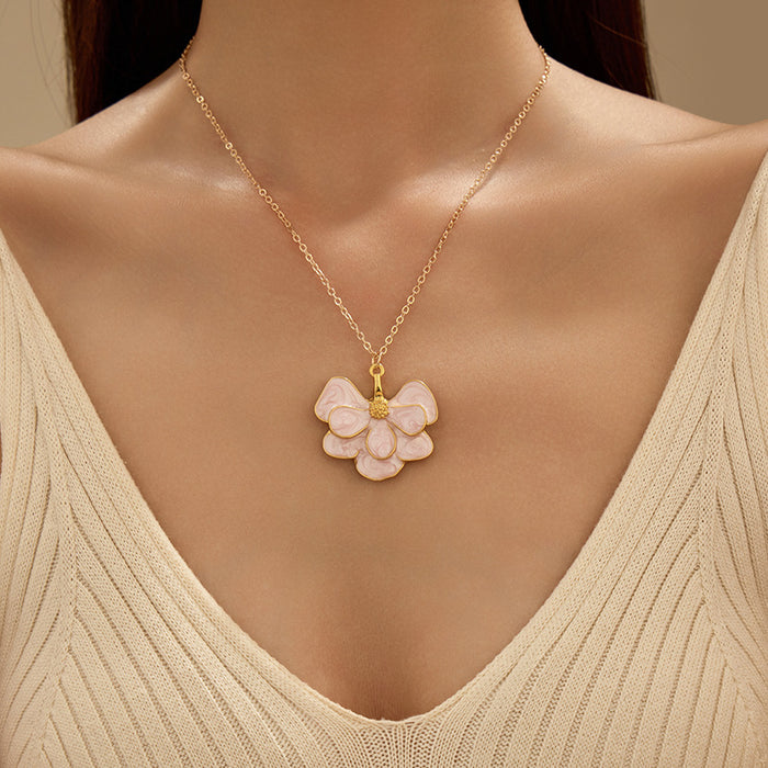 Wholesale Drip oil flower necklace, fashionable retro petal collarbone chain with accessories