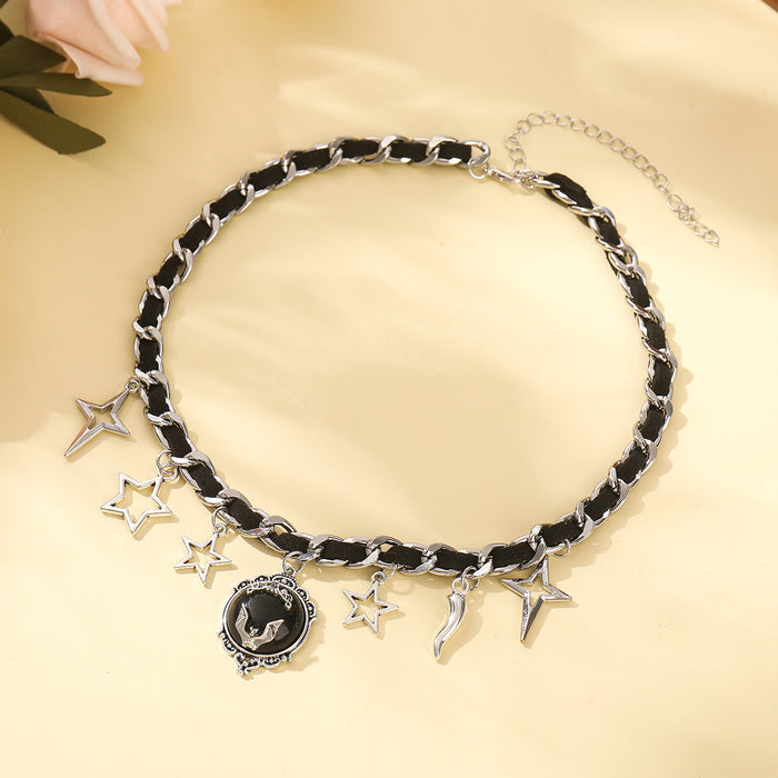 Wholesale Jewelry Wrapped Velvet Five-Pointed Star Necklace Women's Niche Dark Style Clavicle Chain Necklace