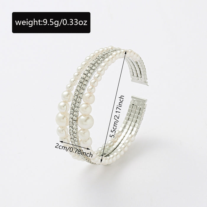 Wholesale Wedding pearl bracelet with light luxury and high-end feel, multi-layer adjustable elastic full diamond bracelet wholesale