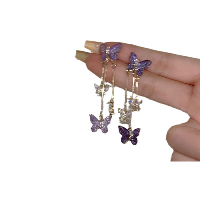 Wholesale Butterfly long tassel earrings, earrings, high-end feel, no ear holes, ear clips