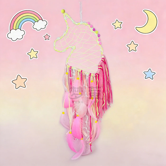 Wholesale Handmade Rainbow Macaron Dream Catcher Wind Chime Feather Hanging Home Decor MOQ≥2
