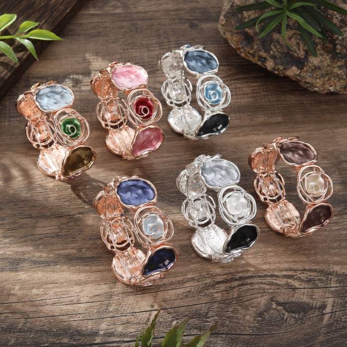 Wholesale Color Painted Oil Rose Elastic Bracelet Geometric Hollow Rose  All-match Bracelet