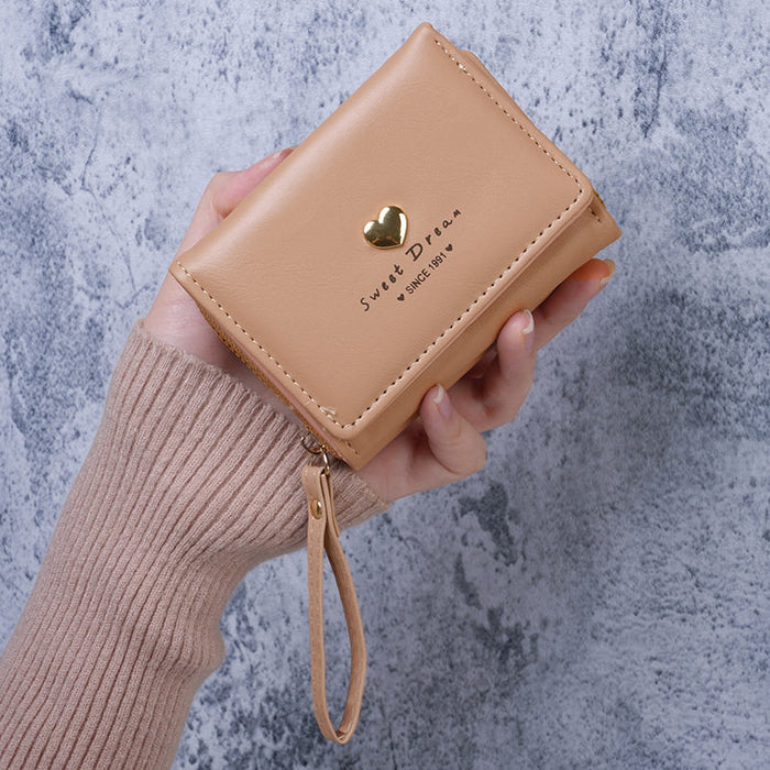 Wholesale Modern Heart-Shaped PU Leather Wallet for Women - Tri-Fold Card Holder with Zipper White - Casual Resale Accessory