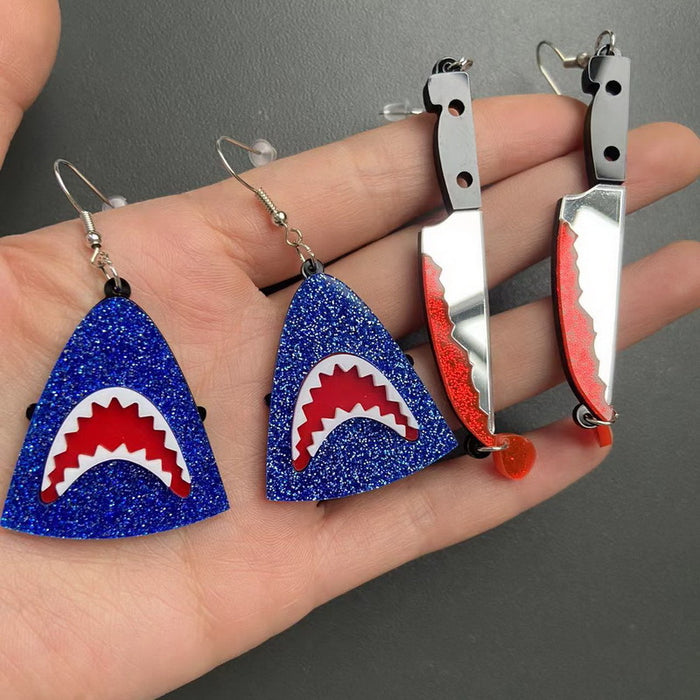 Wholesale   Earrings  Blue Glitter Shark Animal Dripping Knife Horror Acrylic Earrings