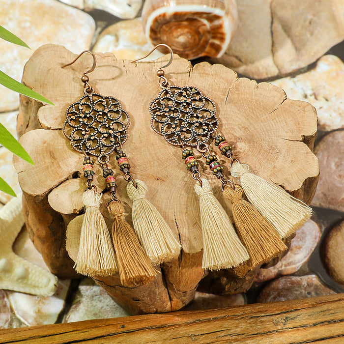 Wholesale Bohemian Dreamcatcher Tassel Earrings and Wooden Pendant Necklace Set