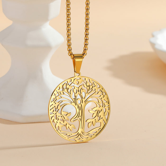 Wholesale 2pcs Hollowed-out Tree of Life Artistic and Versatile Titanium Steel Necklace