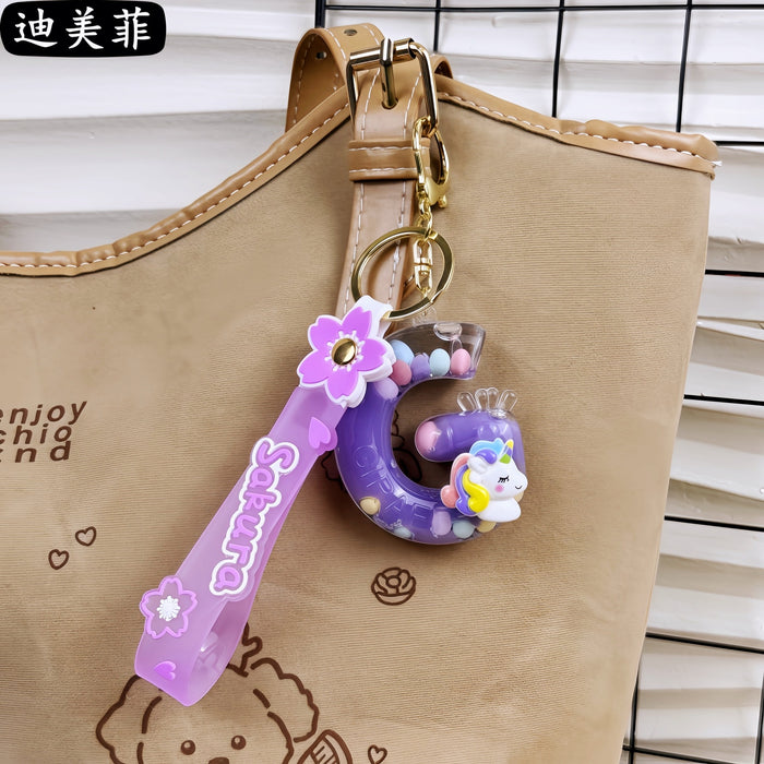 Wholesale Candy colored letter keychain, colorful beads, exquisite beans, cute student backpack pendant, gift