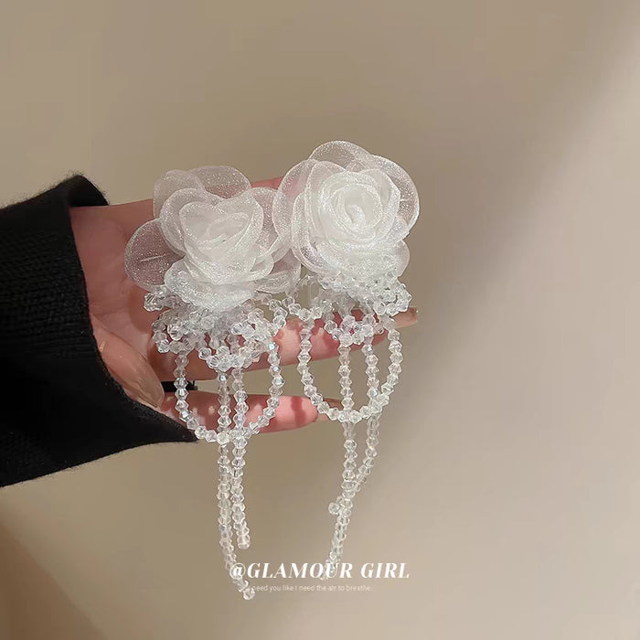 Wholesale Flower crystal tassel earrings, long style, niche temperament, versatile earrings