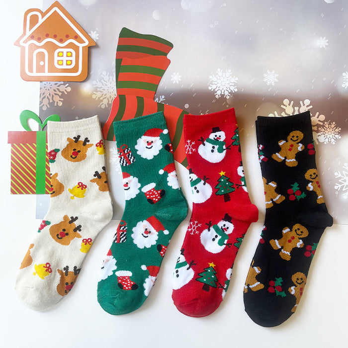 Wholesale 10pcs Cartoon Christmas Polyester Elk Snowman Gingerbread Man Cartoon Middle Tube Socks JDC-SK-Xinh025