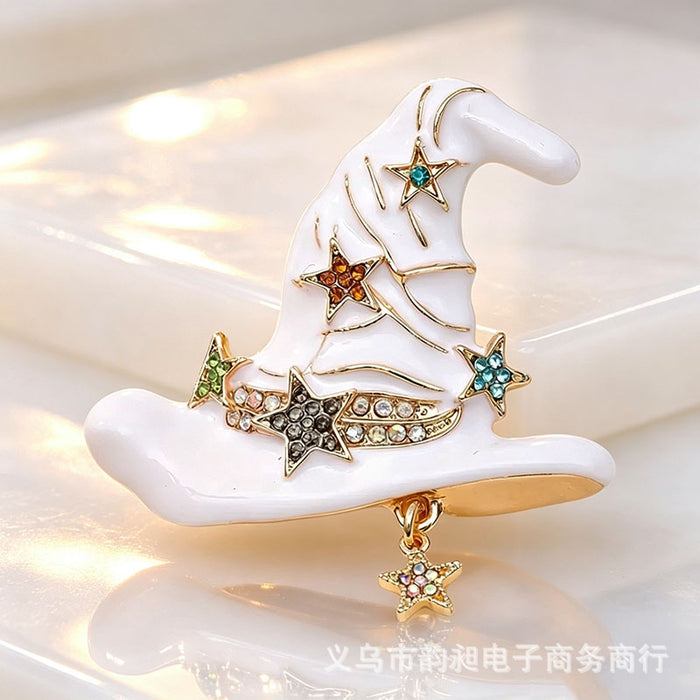 Wholesale Stylish  Witch Hat Star Rhinestone Brooch Pin Zinc Alloy Fashion Accessory