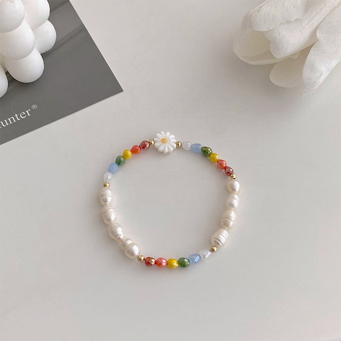 Wholesale Color Daisy Flower Necklace Pearl Women  Clavicle Chain Design Neck Chain Bracelet