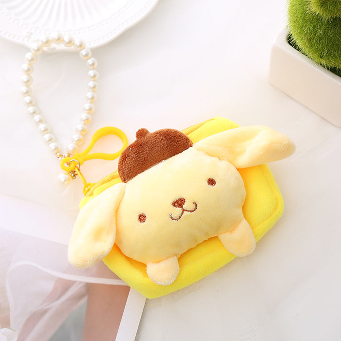 Wholesale Cute Sanrio Plush Coin Purse Female Creative Cartoon Coin Bag ID Bag Pearl Lanyard Gift JDC-WT-XG003