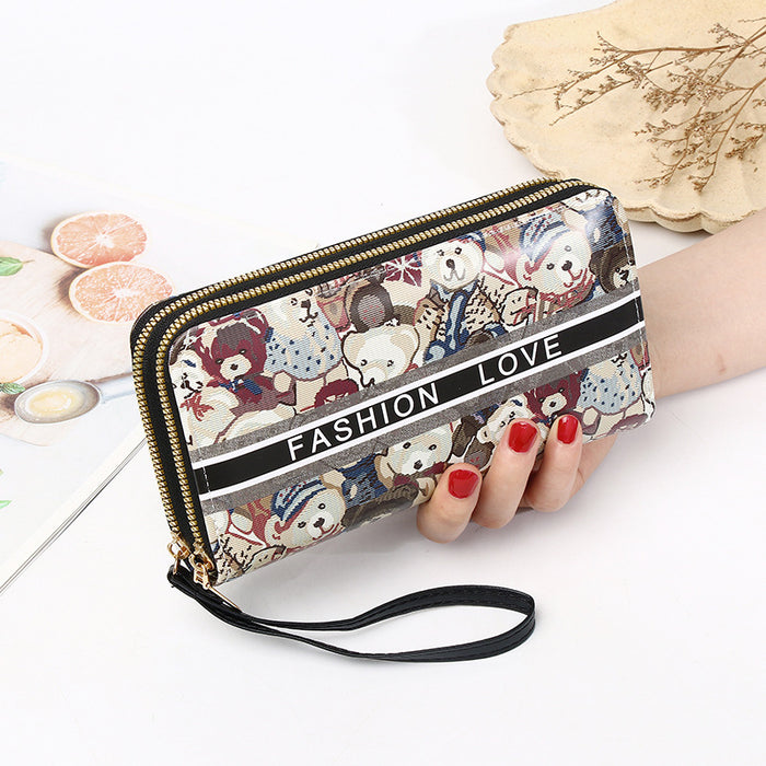 Wholesale   Double Zipper Wallet Women's Cartoon Handheld  Bag Coin Purse