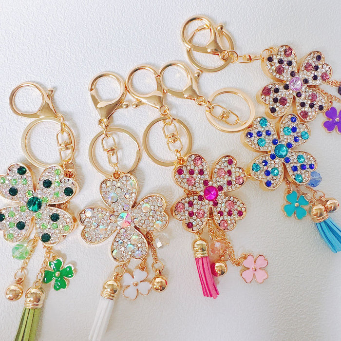 Wholesale Rhinestone Satellite Stone Four-leaf Clover Zinc Alloy Keychain JDC-KC-ZhanLun005