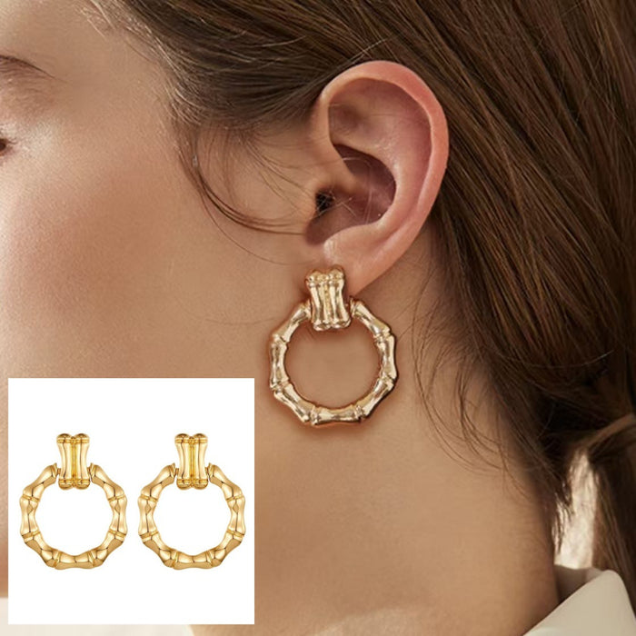 Wholesale Gold Plated Brass Bamboo Circle Earrings For Women Trendy Geometric Hoop Earrings Fashion Accessory For Party Gift And Boutique Resale