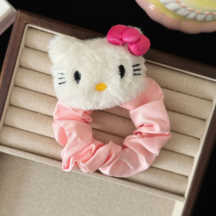 Wholesale Pink bow tie plush cat hair ring cute sweet girl ponytail hair rope hair accessories