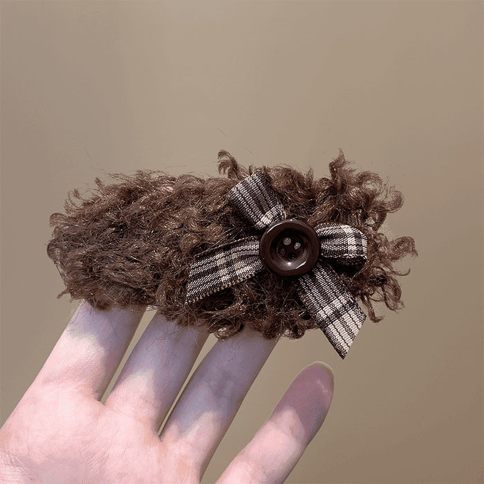 Wholesale Plush bow button hair clip