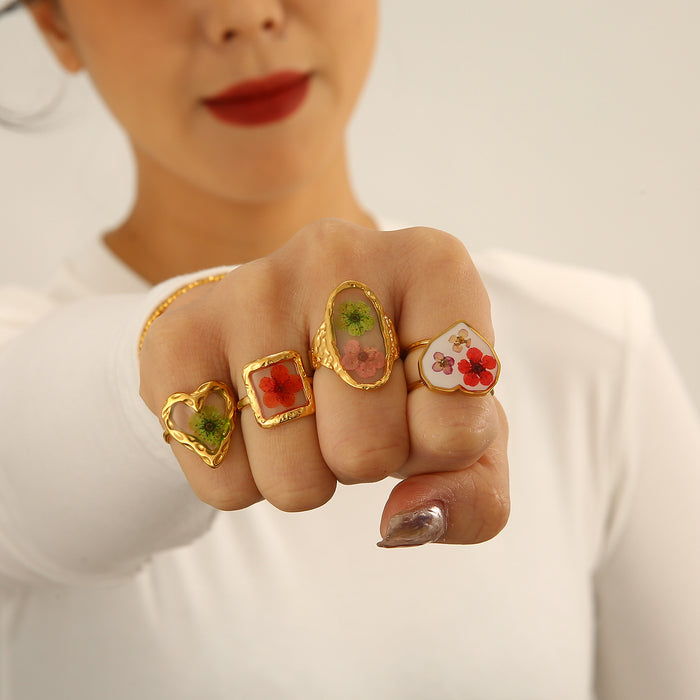 Wholesale Fashionable new dry flower series stainless steel ring high-end accessories niche design open ring bracelet