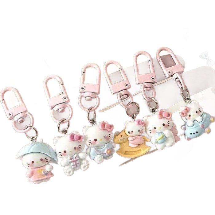 Wholesale Chic Cute Cat Keychain Bag Charm Plastic Resin Pendant Car Key Accessory Sweet Pink Design For Couples And Gift