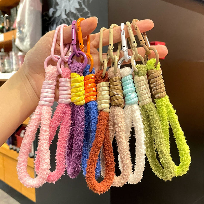 Wholesale Plush Braided Keychain with Colorful Tassel Fashion Phone Strap MOQ≥2