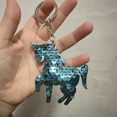 Wholesale Sequin unicorn keychain reflective double-sided pony keychain