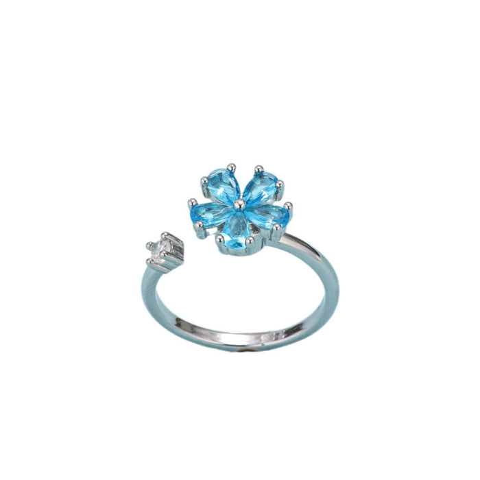 Wholesale Rotating Flower Adjustable rings for Women Aquamarine Ring