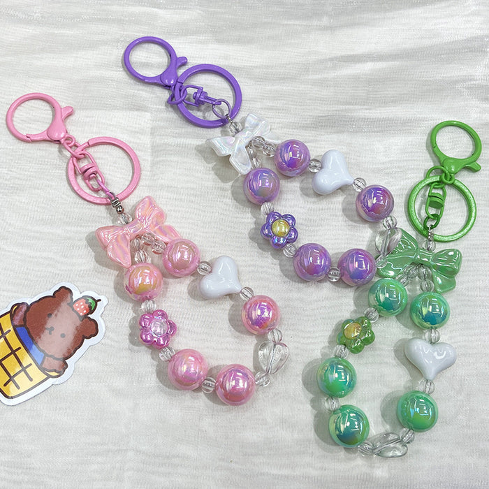 Wholesale White Metal Heart Beaded Keychain - Cute Bag Charm Decorative MOQ≥2