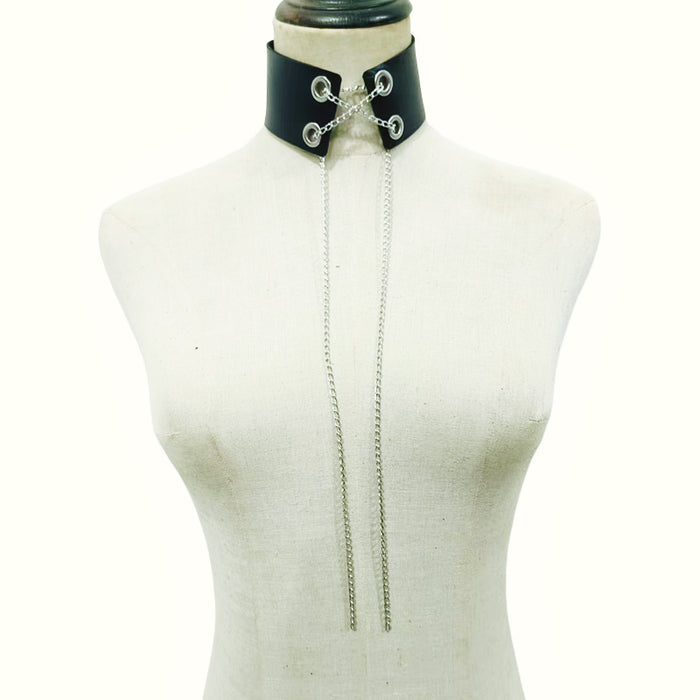 Wholesale New metal chain strap necklace necklace with PU leather collar, cute punk collar necklace accessories