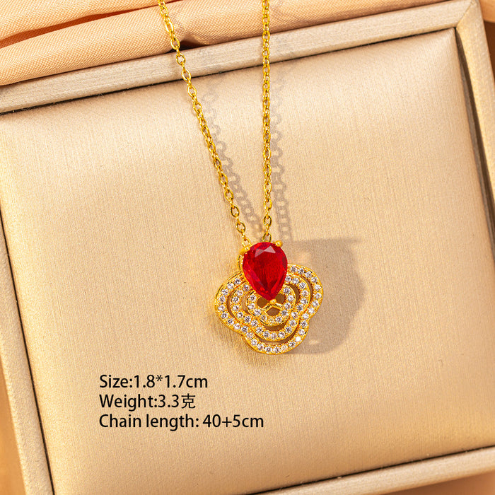 Wholesale Titanium steel necklace with red zircon