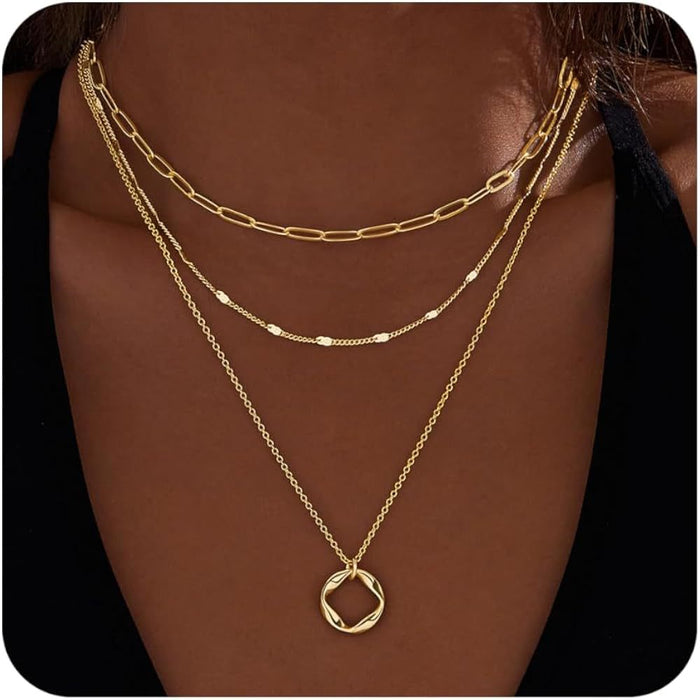 Wholesale Simple geometric necklace with circular hollow out, fashionable and high-end feeling, collarbone chain, layered accessory