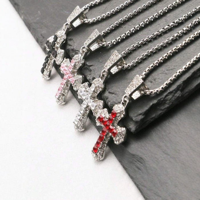 Wholesale Long necklace with Diamond-Accented Cross Pendant