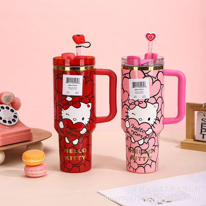 Wholesale 2pcs 40oz Cute Cartoon Straw with Handle,  Portable Stainless Steel Ice Bullies Cup